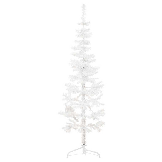 Demi sapin de noël artificiel mince avec support blanc 180 cm