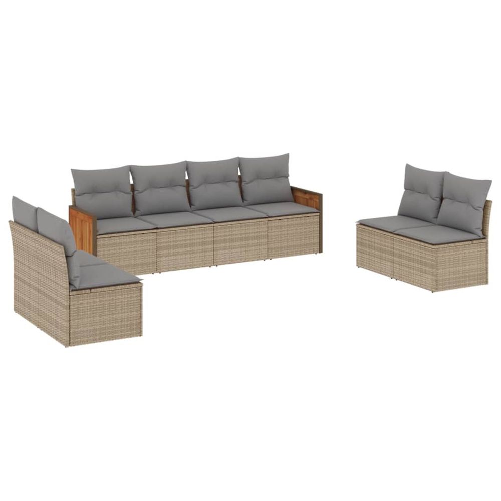 Salon de jardin avec coussins 8 pcs beige résine tressée