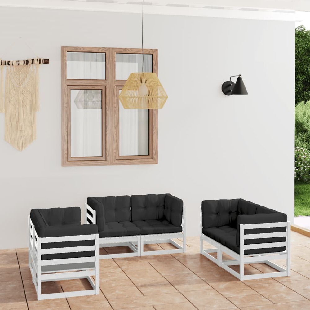 Salon de jardin 6 pcs avec coussins bois de pin massif