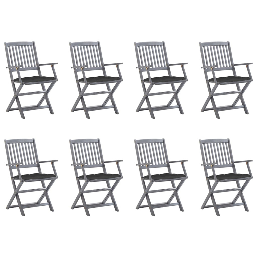 Chaises pliables d'extérieur lot de 8 et coussins bois d'acacia