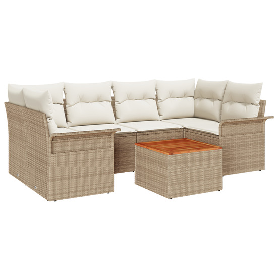 Ensemble de canapés de jardin 7 pièces avec coussins beige rattan poly acacia