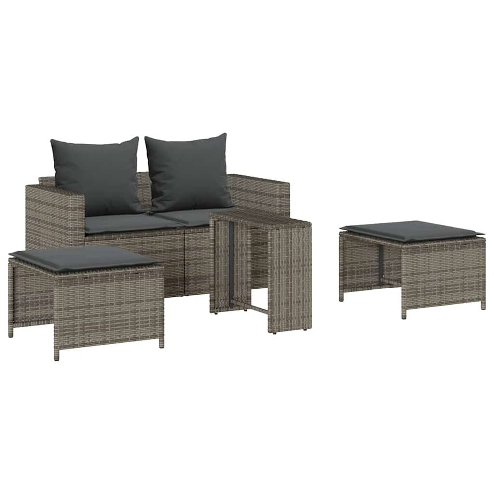 Salon de jardin 5 pcs avec coussins empilable gris polyrotin