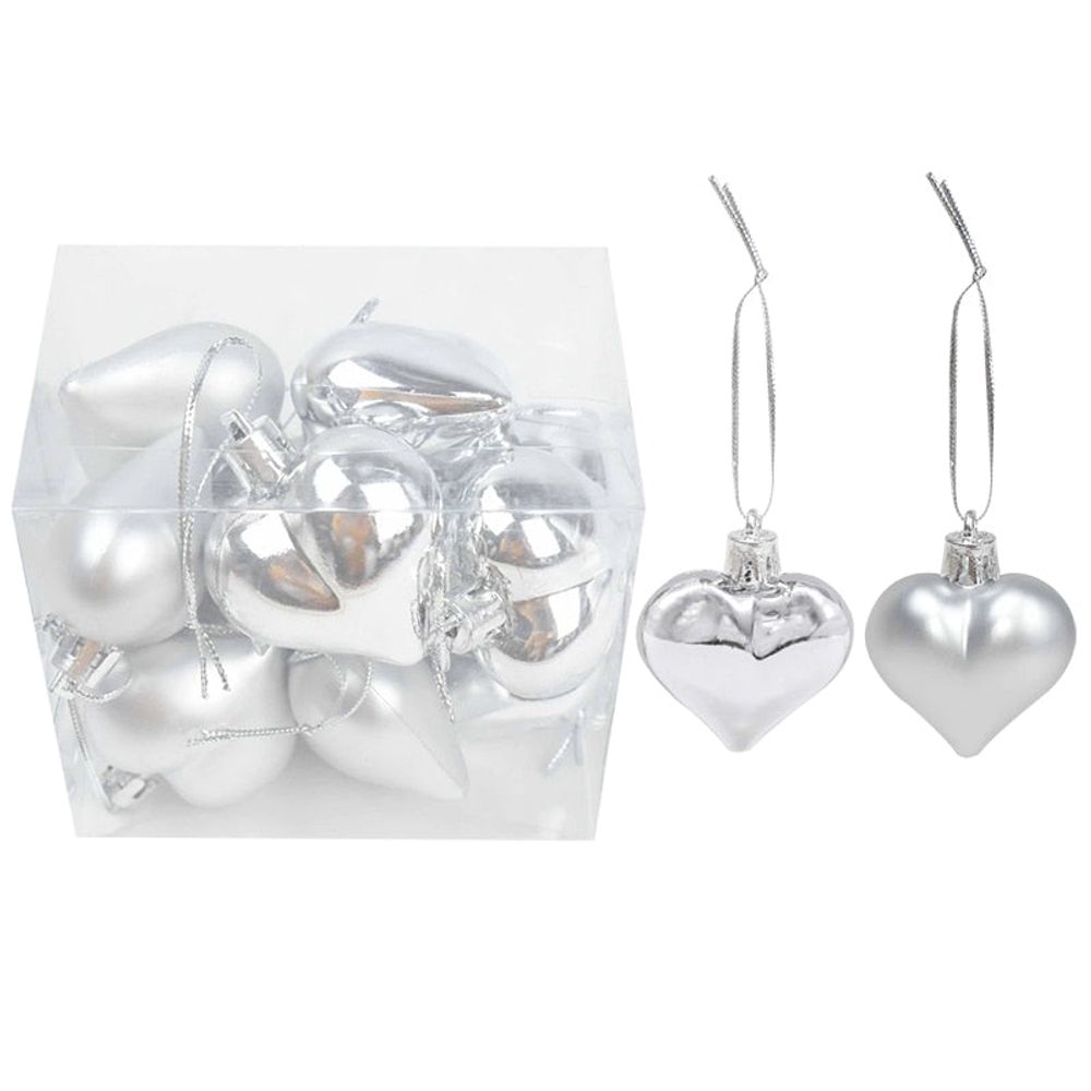 Lot de 36 boules de noël coeur argent