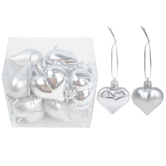 Lot de 36 boules de noël coeur argent