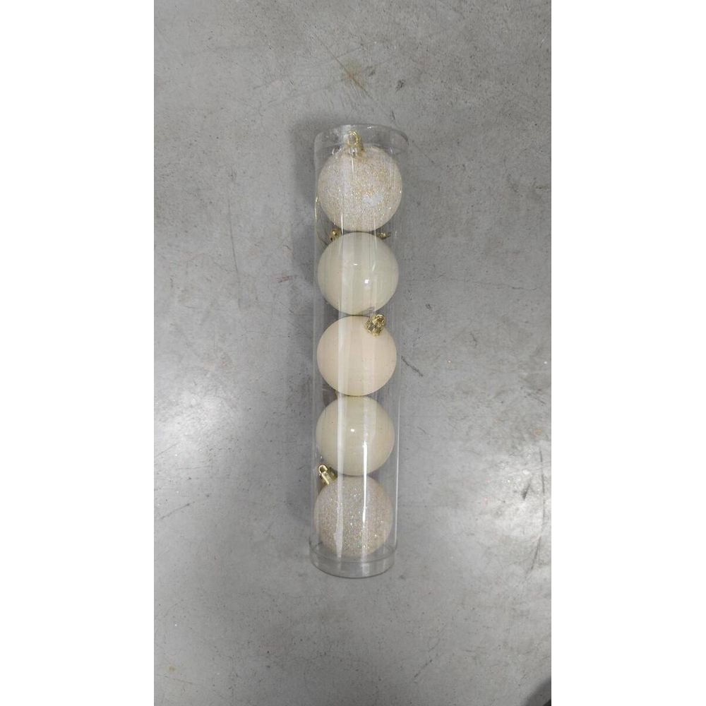 Lot de 5 boules de noël en plastique écru d. 50 mm