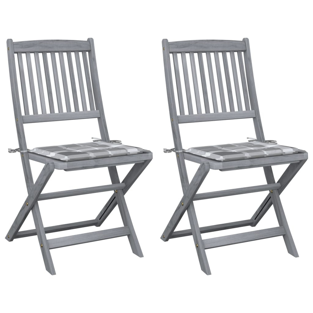 Chaises pliables d'extérieur lot de 2 et coussins bois d'acacia