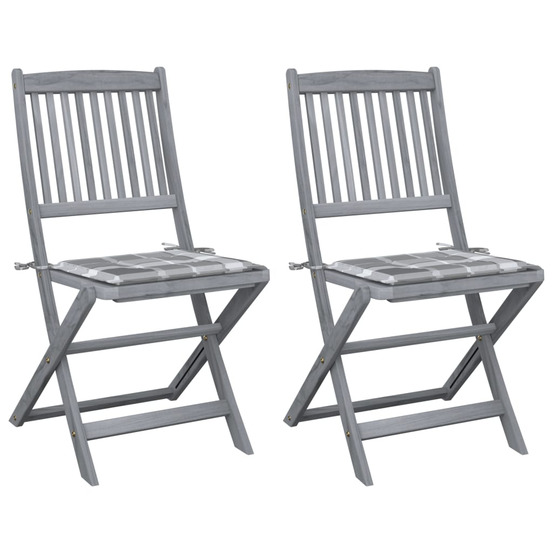 Chaises pliables d'extérieur lot de 2 et coussins bois d'acacia
