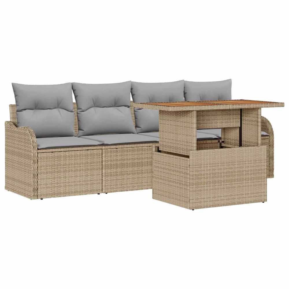 Ensemble de canapé de jardin 5 pc beige polyrotin