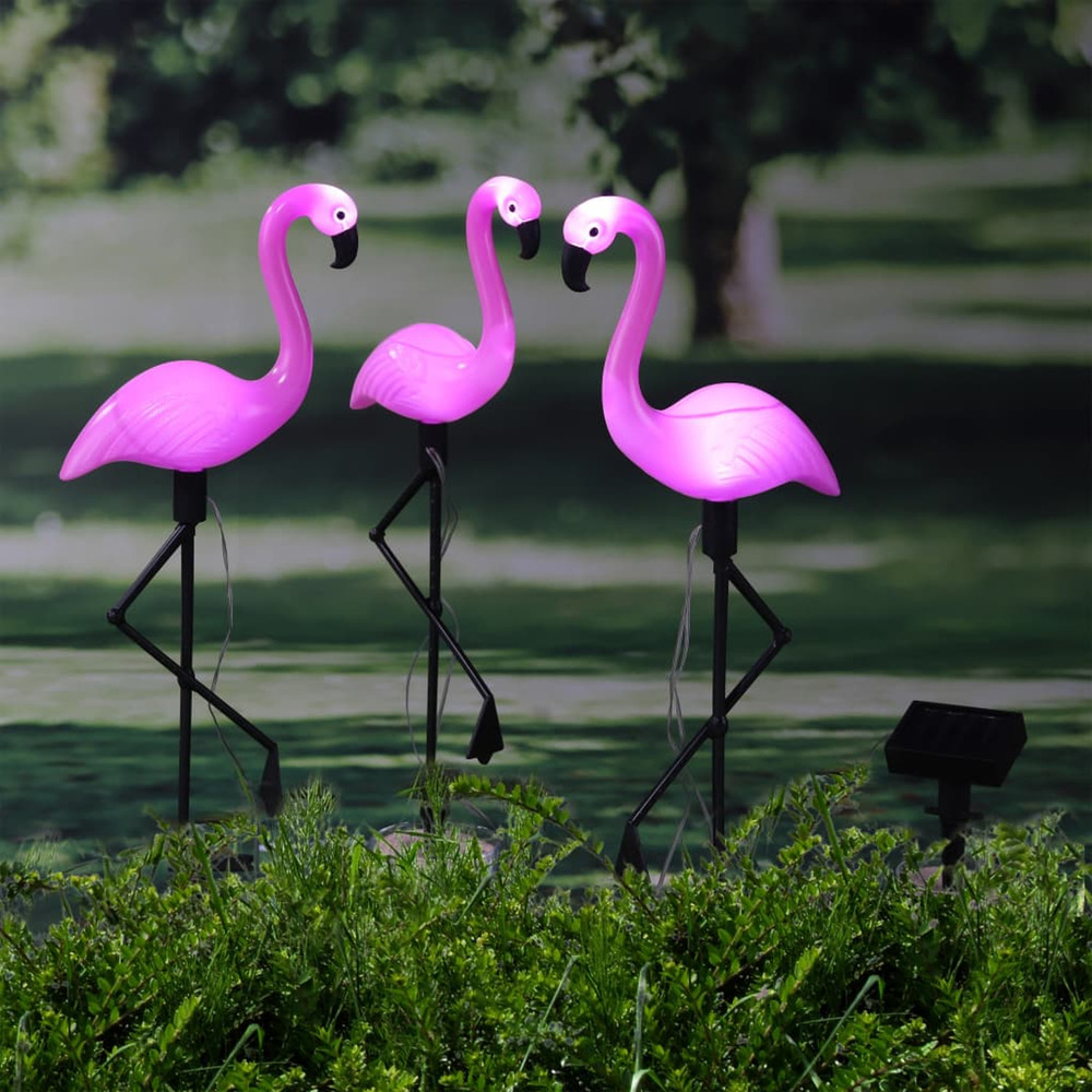 Pieu de jardin solaire à led flamant rose 3 pcs