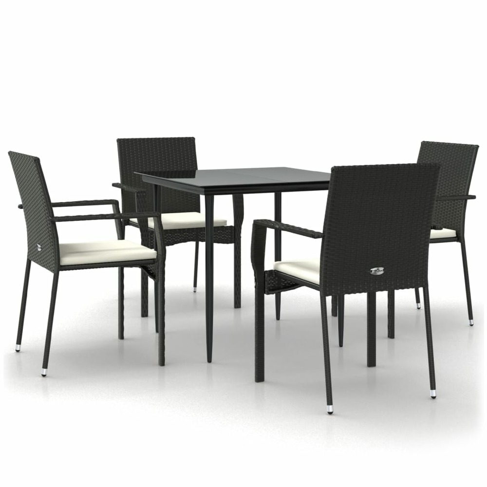 Ensemble à manger de jardin coussins 5pcs noir résine tressée