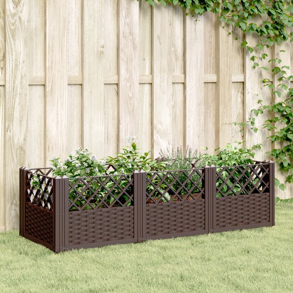 Jardinière rectangulaire modulable pp aspect rotin potager marron 123,5cm