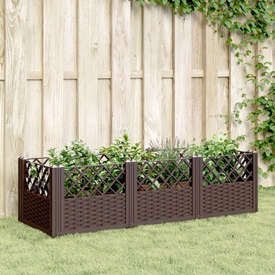 Jardinière rectangulaire modulable pp aspect rotin potager marron 123,5cm