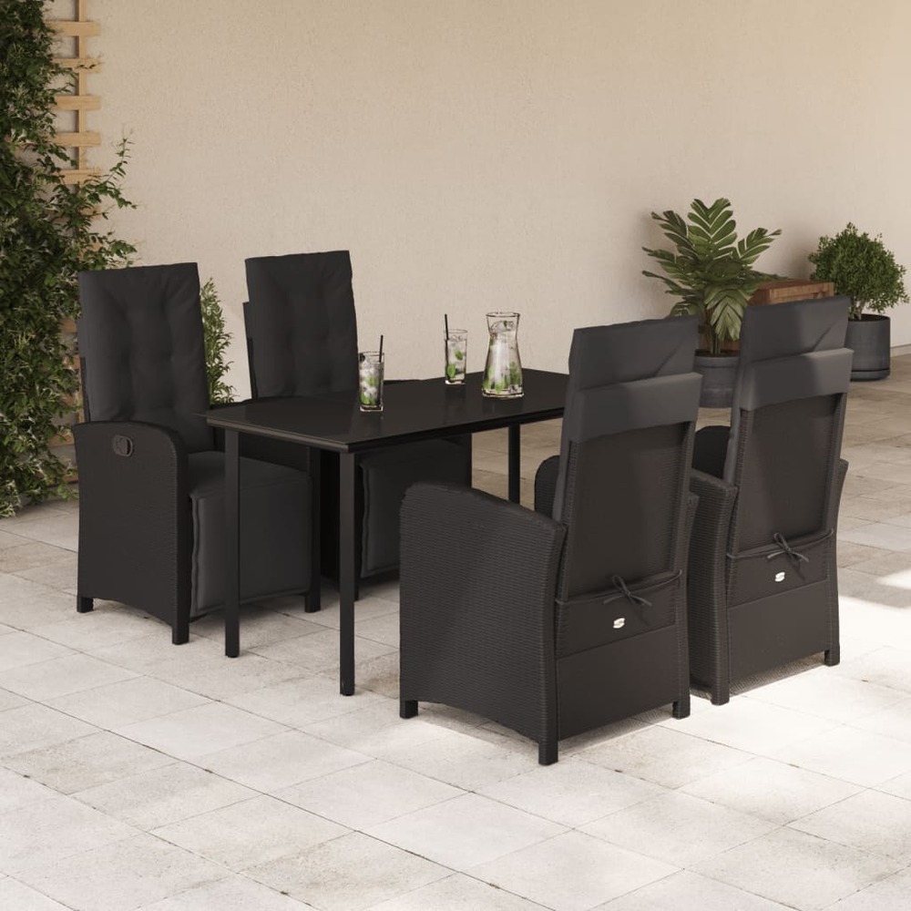 Ensemble à manger de jardin coussins 5pcs noir résine tressée
