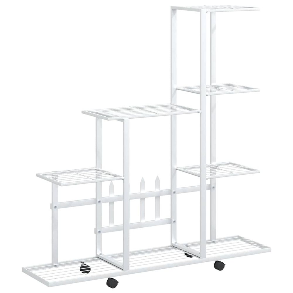 Support pour plantes sur roues 94,5x25x92,5 cm blanc métal