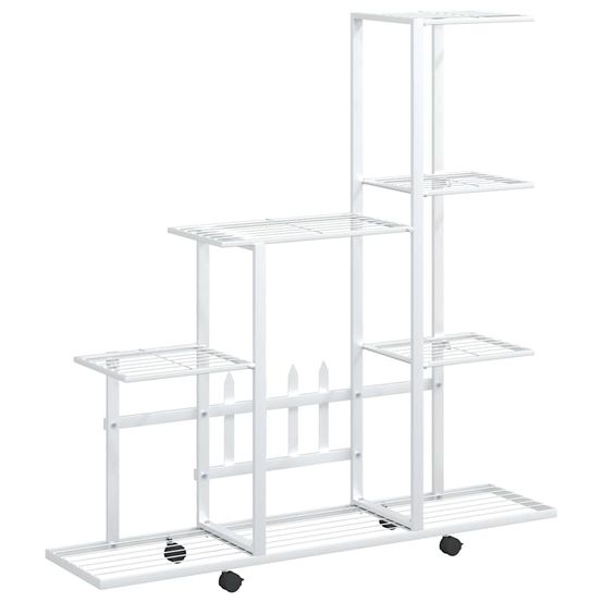 Support pour plantes sur roues 94,5x25x92,5 cm blanc métal