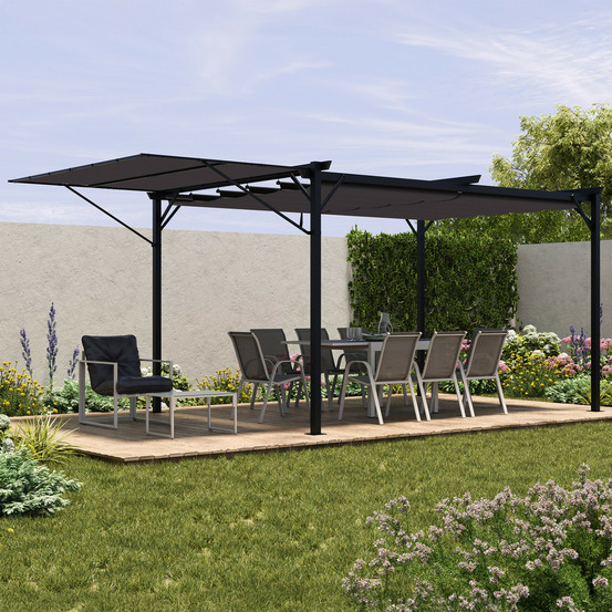 Auvent inclinable et réglable 250 x 150 cm pour pergola toit rétractable gris anthracite