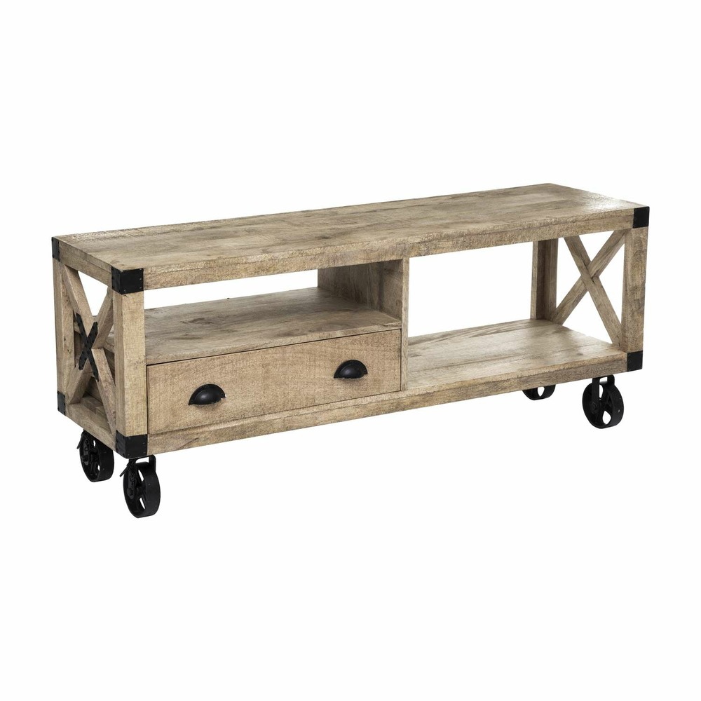 Meuble tv 1 porte en manguier silas - beige