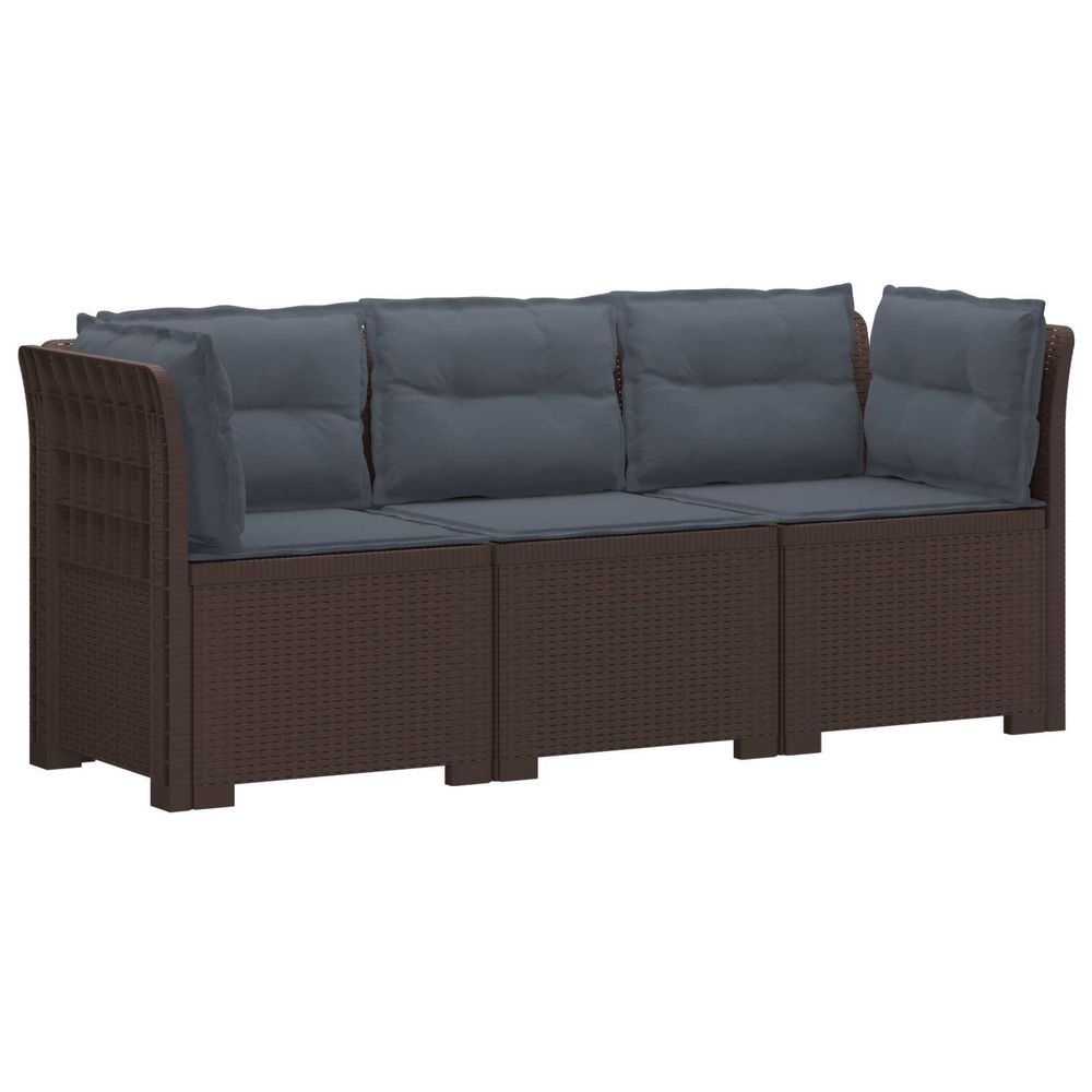 Canapé de jardin 3 places avec coussins look rattan pp marron