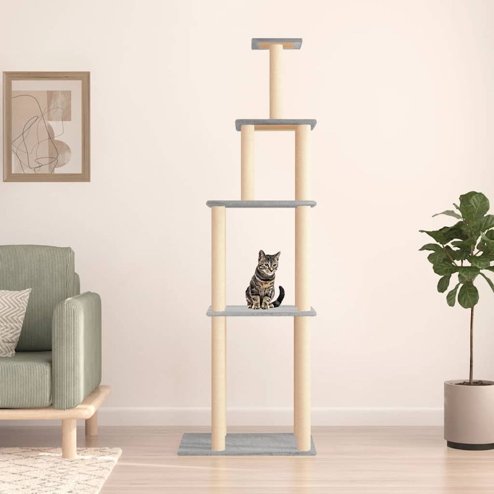 Très grand arbre à chat 183 cm sisal et peluche avec plateformes gris