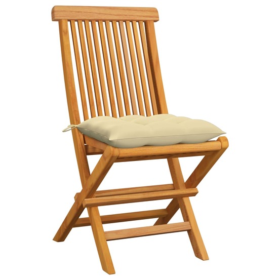 Chaises de jardin et coussins blanc crème lot de 6 teck massif