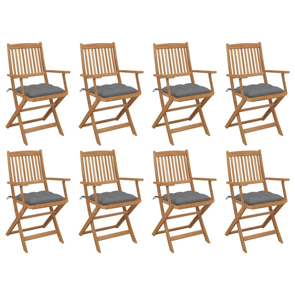 Chaises pliables d'extérieur et coussins lot de 8 bois d'acacia