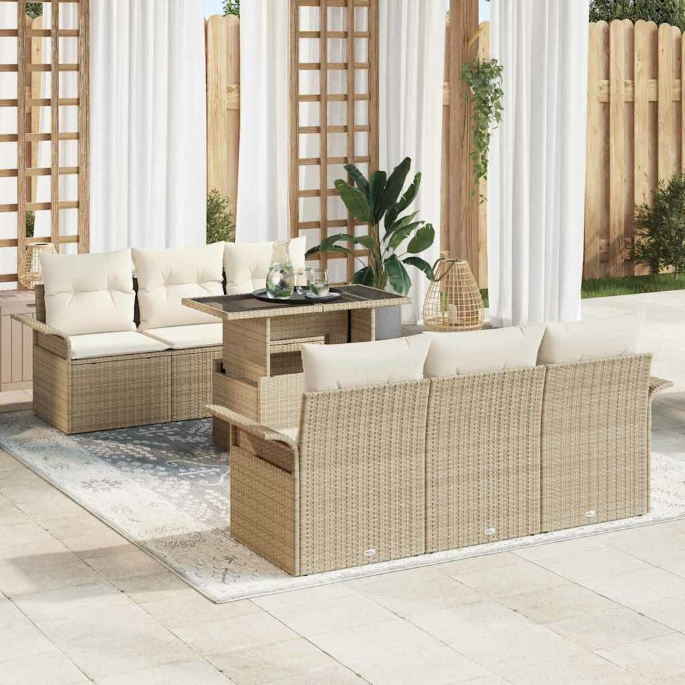 Ensemble de canapé de jardin 7 pcs beige poly rotin