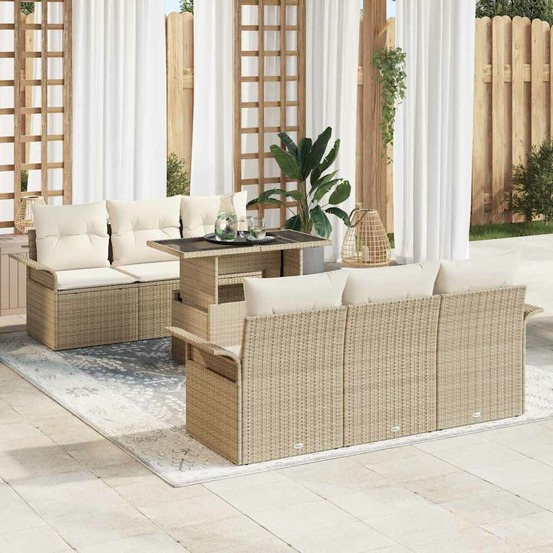 Ensemble de canapé de jardin 7 pcs beige poly rotin
