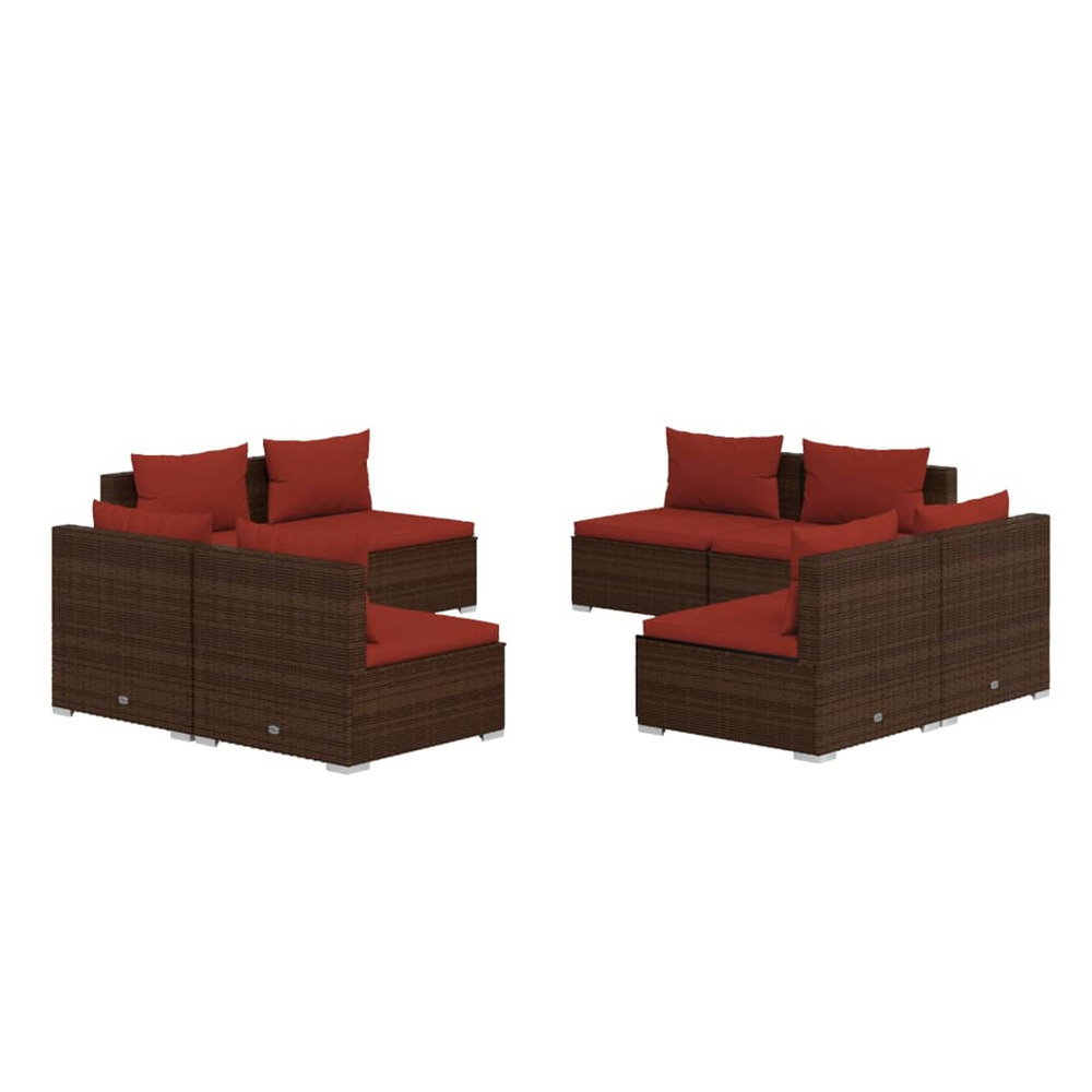 Salon de jardin 8 pcs avec coussins résine tressée marron