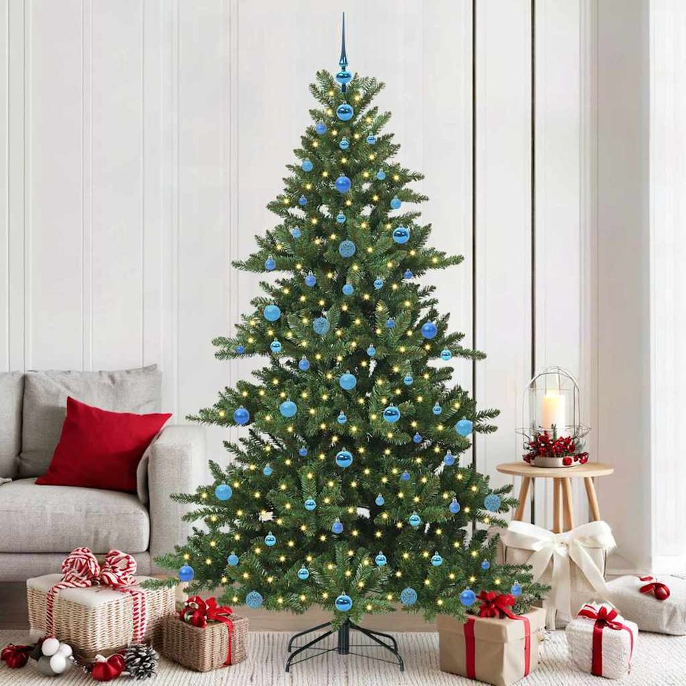 Sapin de noël géant artificiel 210 cm, set complet avec éclairage led et 120 ornements