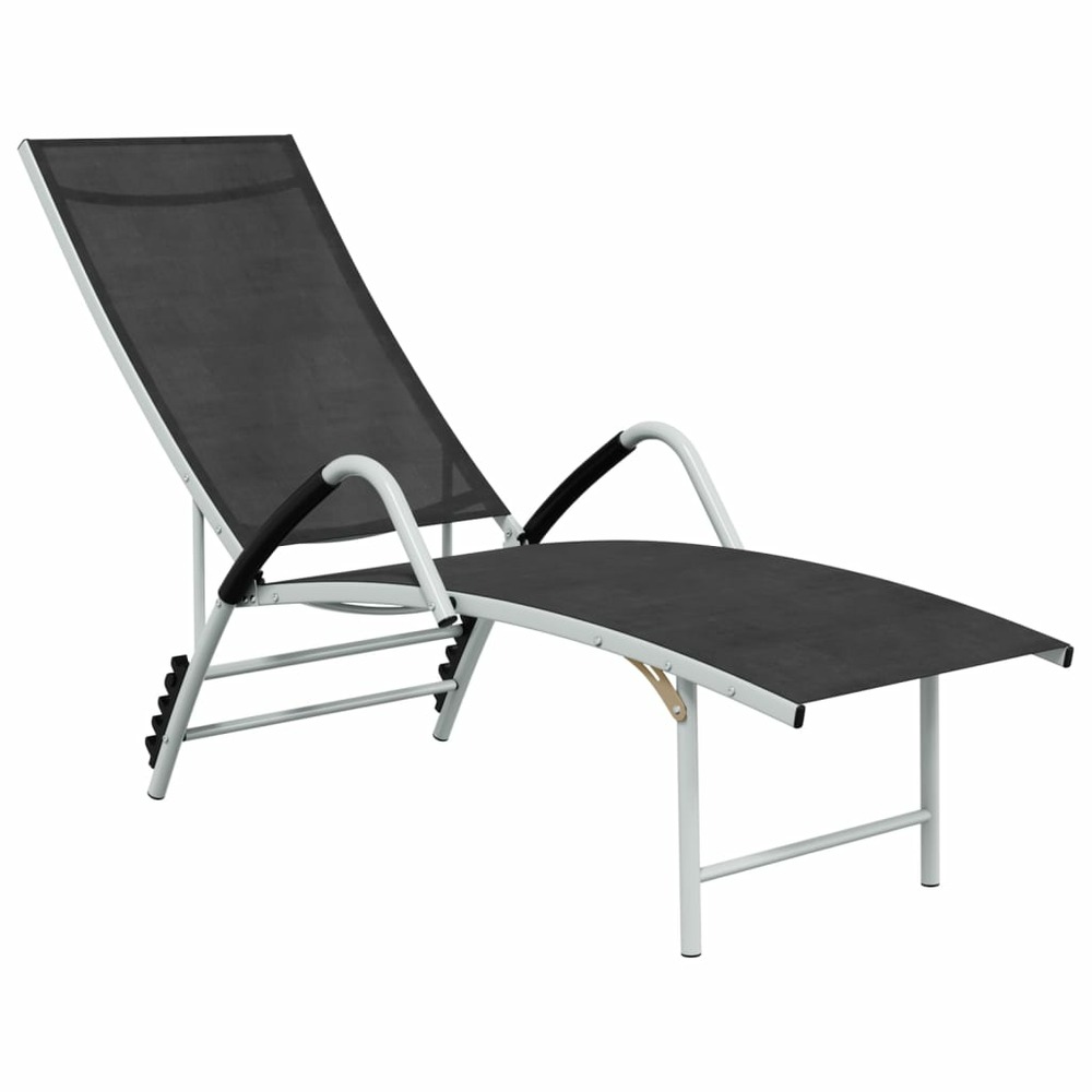Transat chaise longue bain de soleil lit de jardin terrasse meuble d'extérieur textilène et aluminium noir