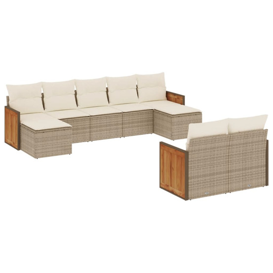 Salon de jardin avec coussins 9 pcs beige résine tressée