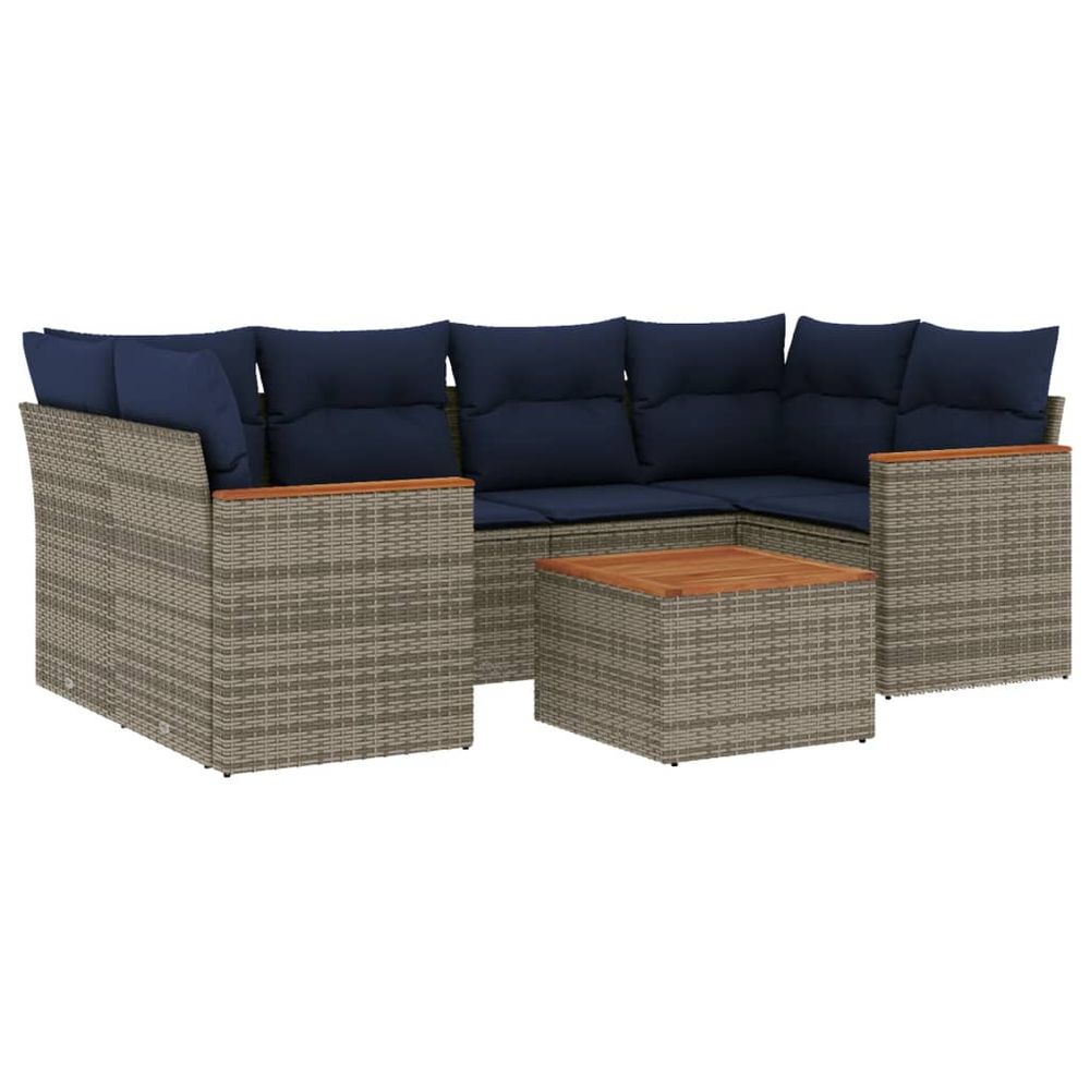 Ensemble de canapé de jardin 7 pcs avec coussins gris résine tressée