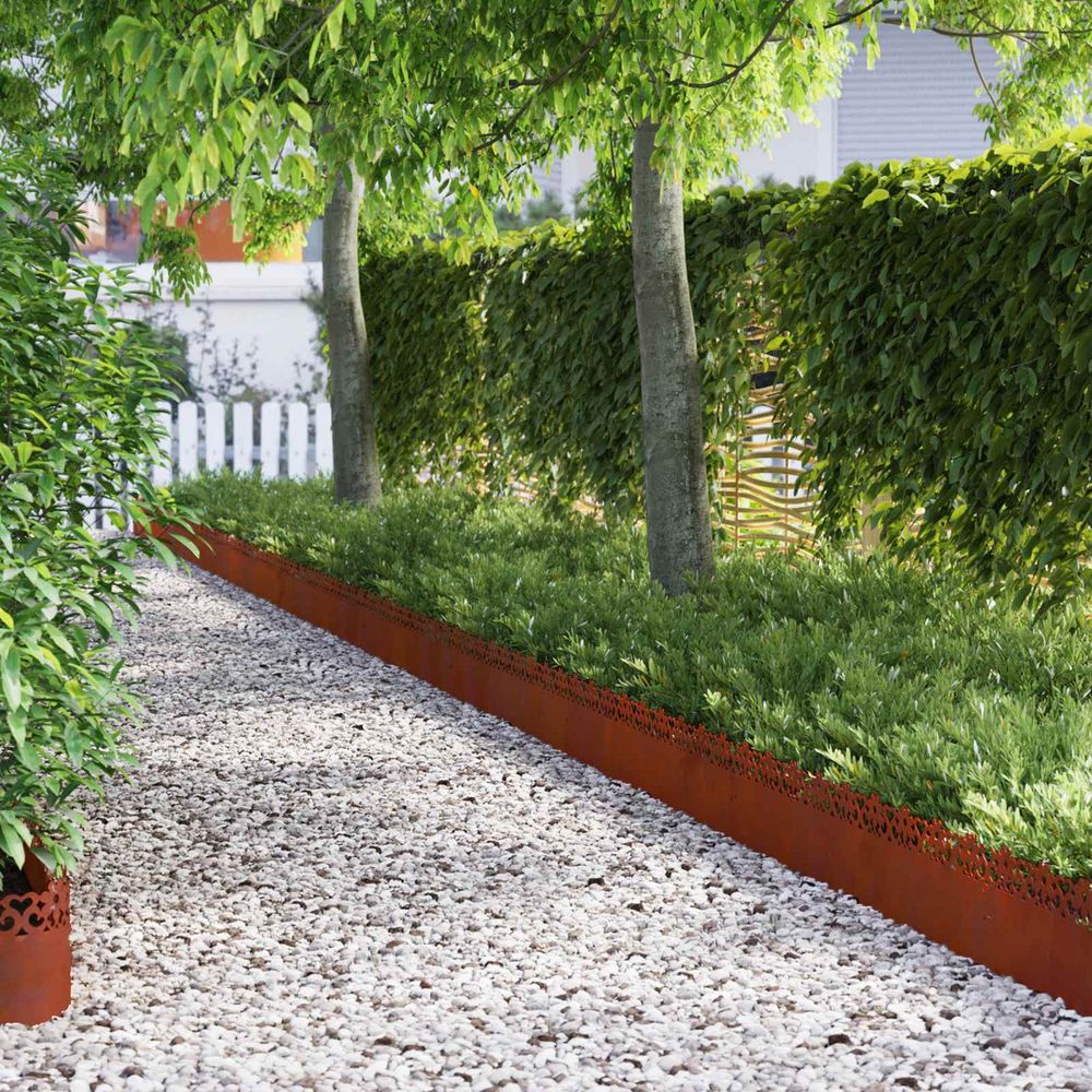 Bordure pelouse lot de 20 acier aspect rouille jardin aménagement séparation 103x22cm marron