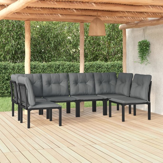 Salon de jardin 6 pcs noir et gris résine tressée