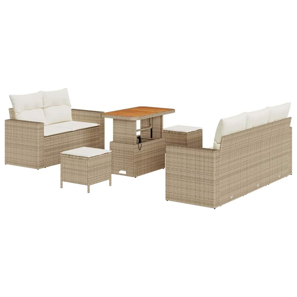 Ensemble de canapé de jardin 8 pcs beige polyrotin