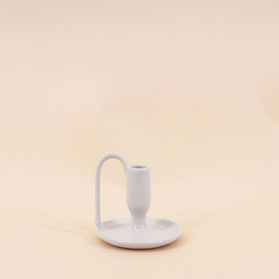Bougeoir blanc en céramique avec anse 11cm