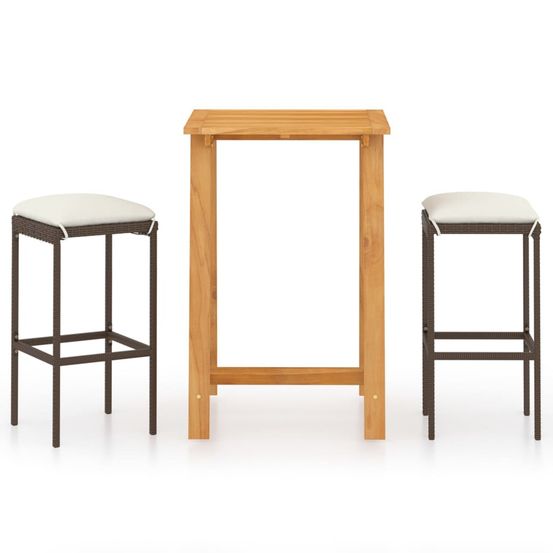 Ensemble de bar de jardin avec coussins 3 pcs marron