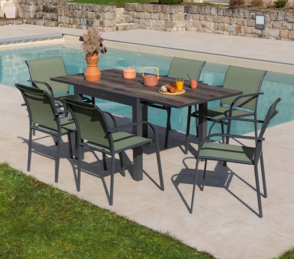 Ensemble table et chaises de jardin - 6 places - vert - honfleur beziers chene