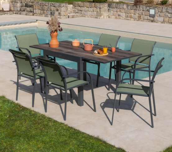 Ensemble table et chaises de jardin - 6 places - vert - honfleur beziers chene