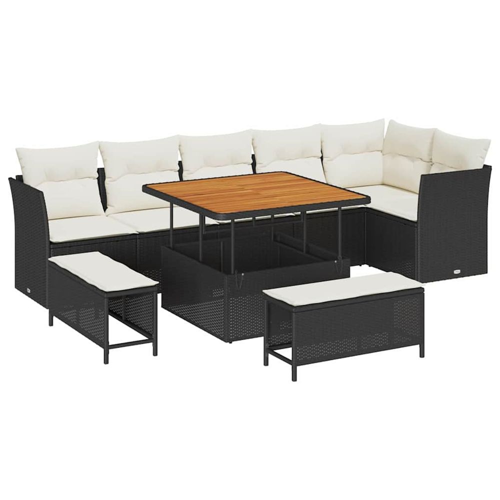 Ensemble de canapé de jardin 9 pc noir polyrotin