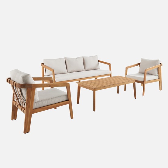 Salon de jardin 5 places bois d'acacia loberia avec lanières effet cuir