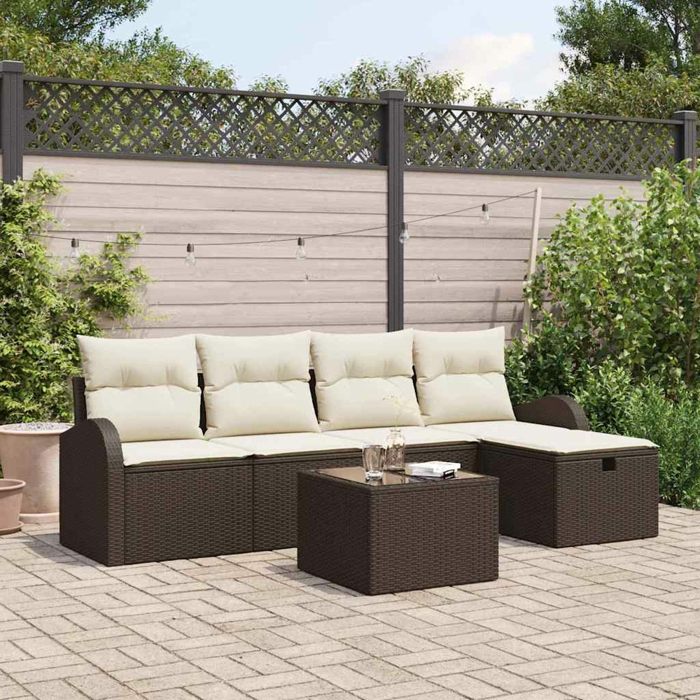 Ensemble de canapé de jardin 6 pcs marron poly rotin