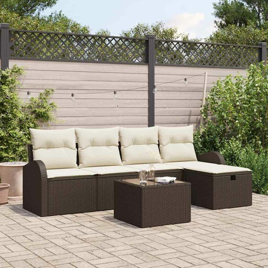Ensemble de canapé de jardin 6 pcs marron poly rotin