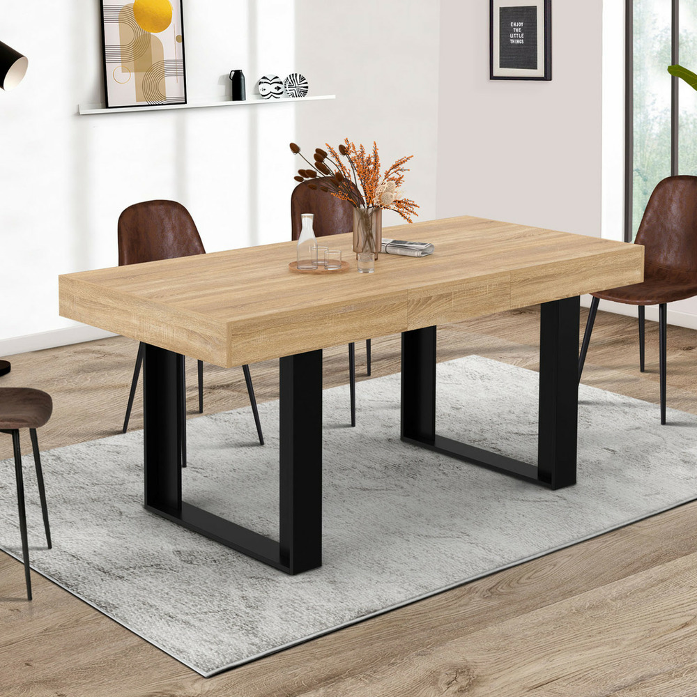 Table à manger extensible rectangle phoenix 4-6 personnes bois et noir 120-160 cm