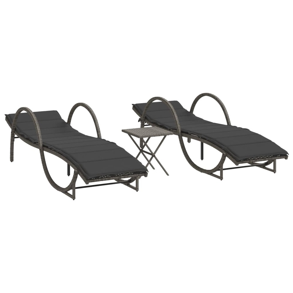 Chaises longues lot de 2 avec table gris résine tressée