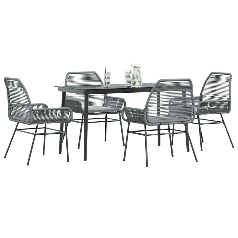 Ensemble à manger jardin coussins 5 pcs gris poly rotin verre