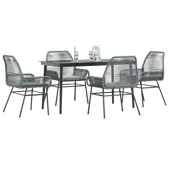 Ensemble à manger jardin coussins 5 pcs gris poly rotin verre
