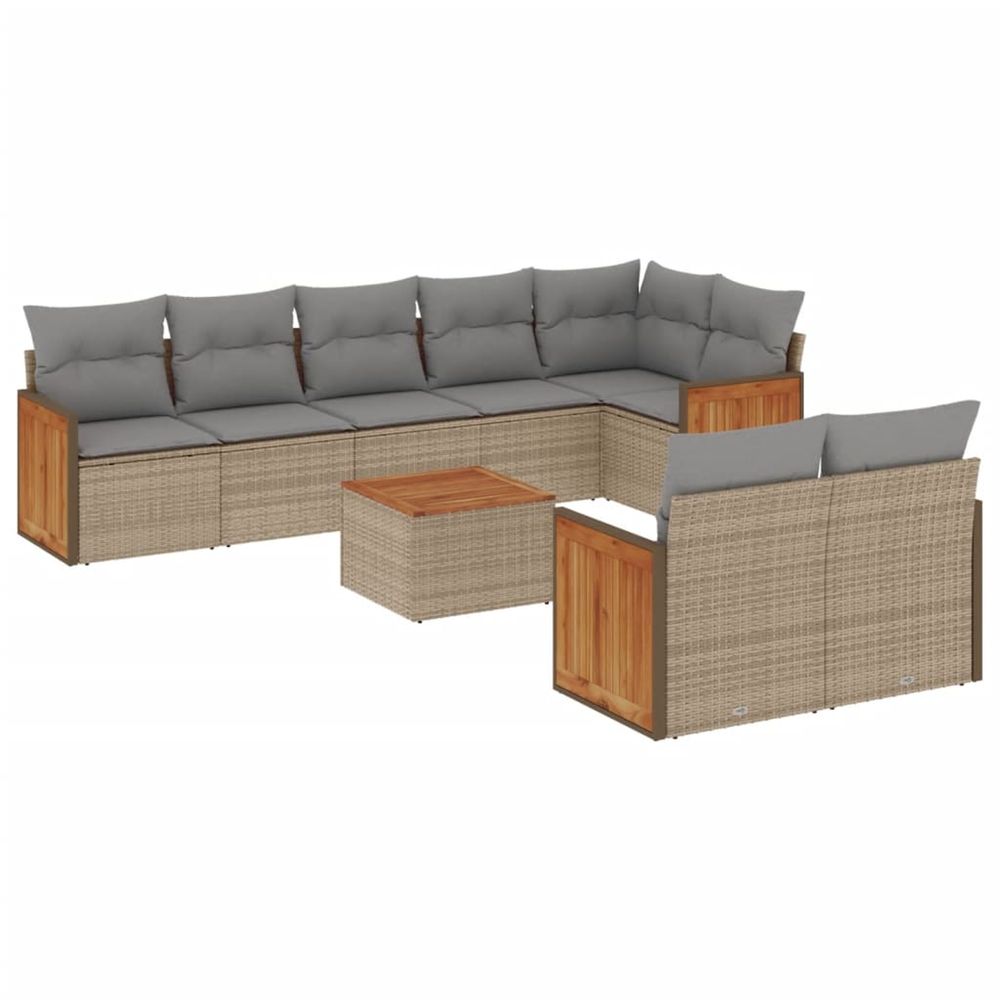 Salon de jardin avec coussins 9 pcs beige résine tressée