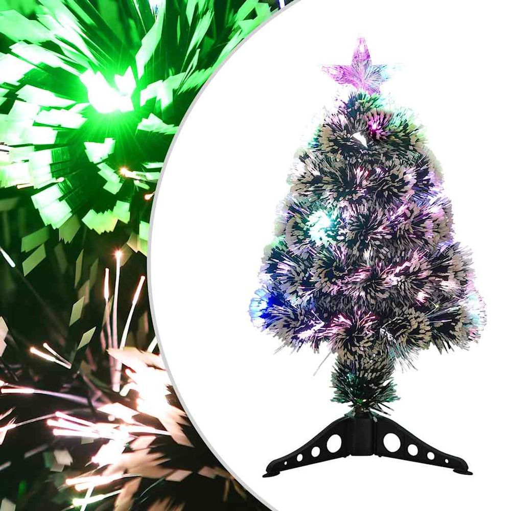 Sapin de noël lumineux fibre optique led pour table vert et blanc 64 cm