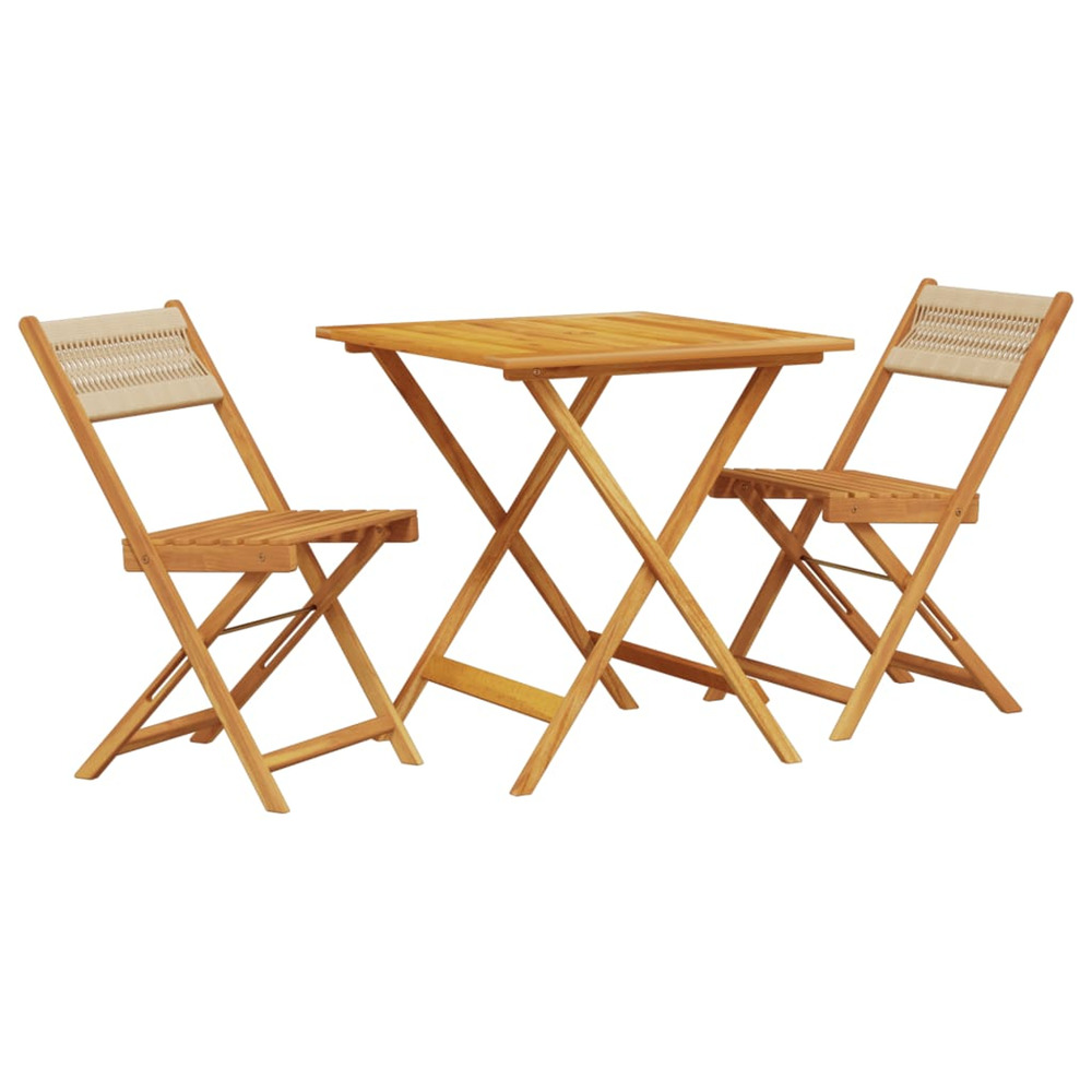 Ensemble de bistro 3 pcs beige polypropylène et bois massif